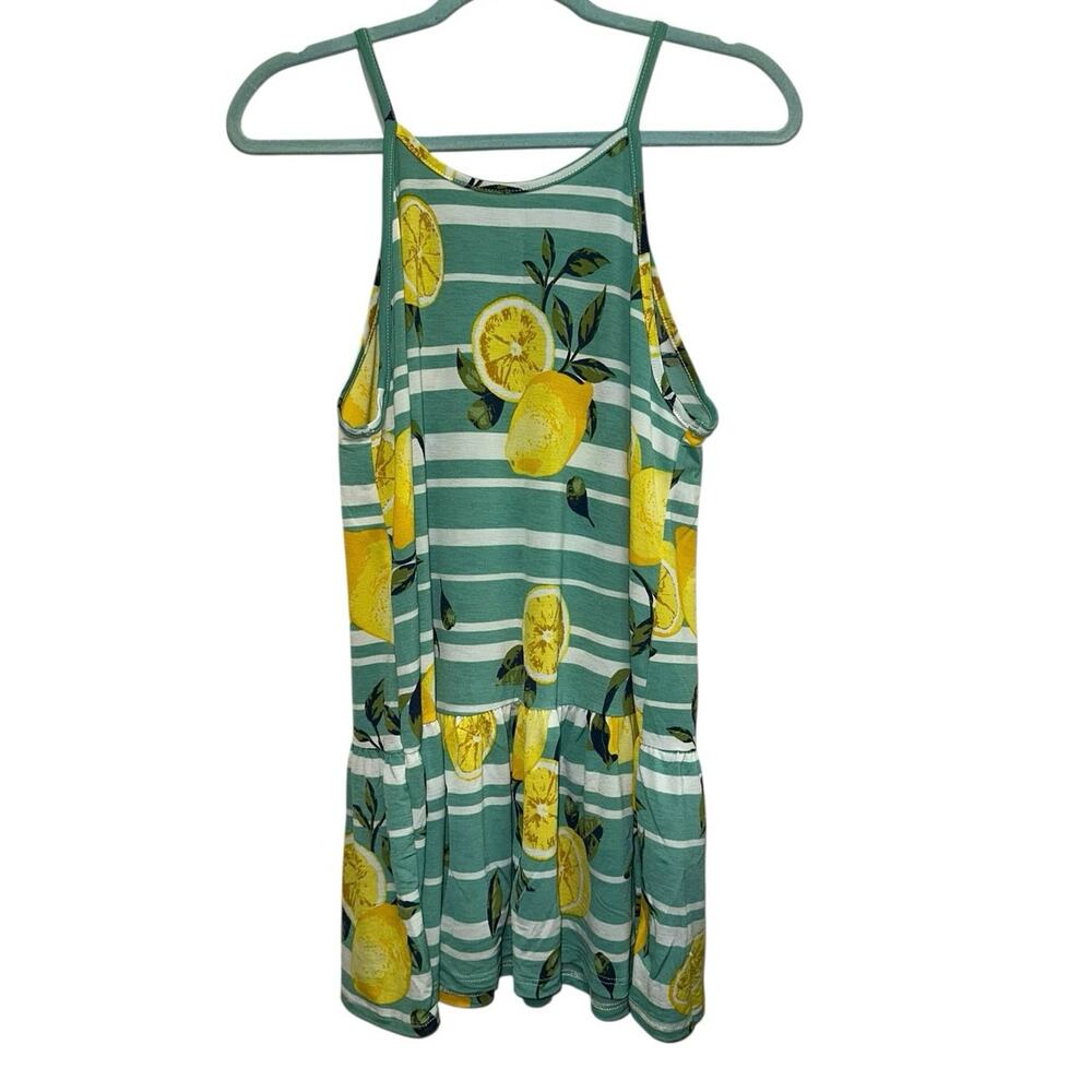 Lime N Chili Lemon Print Peplum Top Medium Green Striped